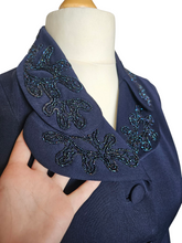 Load image into Gallery viewer, 1940s Navy Blue Gabardine Beaded Double Collar Suit
