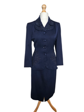 Load image into Gallery viewer, 1940s Navy Blue Gabardine Beaded Double Collar Suit
