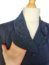 Load image into Gallery viewer, 1940s Navy Blue Gabardine Beaded Double Collar Suit
