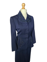 Load image into Gallery viewer, 1940s Navy Blue Gabardine Beaded Double Collar Suit
