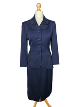 Load image into Gallery viewer, 1940s Navy Blue Gabardine Beaded Double Collar Suit
