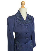 Load image into Gallery viewer, 1940s Navy Blue Gabardine Beaded Double Collar Suit
