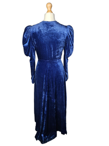 Edwardian Rare Blue Velvet Balloon Sleeve Long Coat