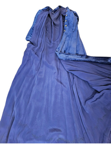 Edwardian Rare Blue Velvet Balloon Sleeve Long Coat