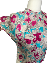 Load image into Gallery viewer, 1940s Pink, Blue, Black and White Novelty Print Blouse
