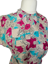 Load image into Gallery viewer, 1940s Pink, Blue, Black and White Novelty Print Blouse
