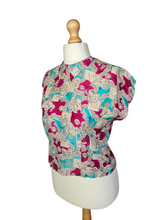 Load image into Gallery viewer, 1940s Pink, Blue, Black and White Novelty Print Blouse
