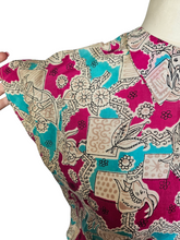 Load image into Gallery viewer, 1940s Pink, Blue, Black and White Novelty Print Blouse
