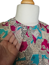 Load image into Gallery viewer, 1940s Pink, Blue, Black and White Novelty Print Blouse
