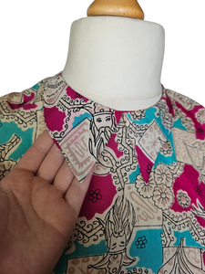 1940s Pink, Blue, Black and White Novelty Print Blouse