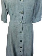 Load image into Gallery viewer, 1940s CC41 Dusky Blue Wool Button Dress
