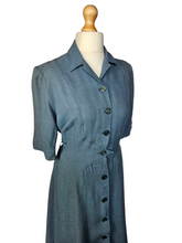 Load image into Gallery viewer, 1940s CC41 Dusky Blue Wool Button Dress
