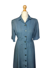 Load image into Gallery viewer, 1940s CC41 Dusky Blue Wool Button Dress
