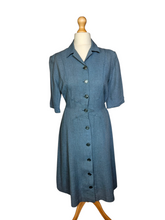 Load image into Gallery viewer, 1940s CC41 Dusky Blue Wool Button Dress
