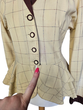 Load image into Gallery viewer, 1940s Pale Yellow and Brown Check Peplum Jacket
