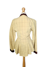 Load image into Gallery viewer, 1940s Pale Yellow and Brown Check Peplum Jacket
