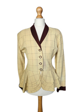 Load image into Gallery viewer, 1940s Pale Yellow and Brown Check Peplum Jacket
