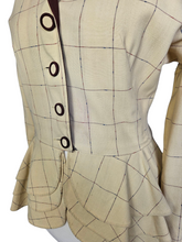 Load image into Gallery viewer, 1940s Pale Yellow and Brown Check Peplum Jacket
