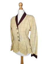 Load image into Gallery viewer, 1940s Pale Yellow and Brown Check Peplum Jacket
