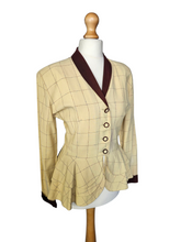 Load image into Gallery viewer, 1940s Pale Yellow and Brown Check Peplum Jacket
