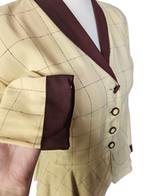 Load image into Gallery viewer, 1940s Pale Yellow and Brown Check Peplum Jacket
