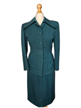 Load image into Gallery viewer, 1940s Dark Teal Gabardine Pointed Collar Suit
