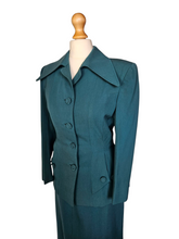 Load image into Gallery viewer, 1940s Dark Teal Gabardine Pointed Collar Suit
