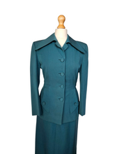 Load image into Gallery viewer, 1940s Dark Teal Gabardine Pointed Collar Suit
