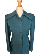 Load image into Gallery viewer, 1940s Dark Teal Gabardine Pointed Collar Suit
