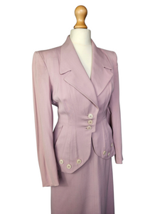1940s Rare Lilac/Dusky Pink Button Detail Suit