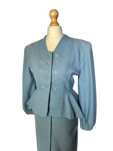 Load image into Gallery viewer, Late 1940s/Early 1950s Powder Blue Peplum Balloon Sleeve Suit
