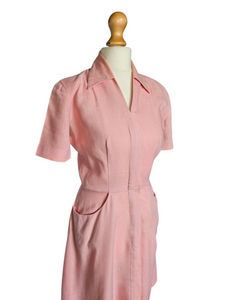 1940s Pink Moygashel Zip Front Dress