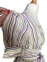 Load image into Gallery viewer, 1940s Off White Pink, Blue and Yellow Stripe Milkmaid Style Dress
