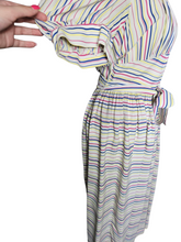 Load image into Gallery viewer, 1940s Off White Pink, Blue and Yellow Stripe Milkmaid Style Dress
