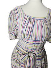 Load image into Gallery viewer, 1940s Off White Pink, Blue and Yellow Stripe Milkmaid Style Dress
