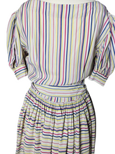 Load image into Gallery viewer, 1940s Off White Pink, Blue and Yellow Stripe Milkmaid Style Dress
