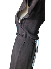 Load image into Gallery viewer, 1940s Pale Blue and Black Colourblock Long Tie Dress
