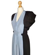 Load image into Gallery viewer, 1940s Pale Blue and Black Colourblock Long Tie Dress
