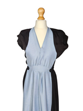Load image into Gallery viewer, 1940s Pale Blue and Black Colourblock Long Tie Dress
