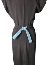 Load image into Gallery viewer, 1940s Pale Blue and Black Colourblock Long Tie Dress
