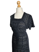 Load image into Gallery viewer, 1940s Black Borderie Anglais Dress
