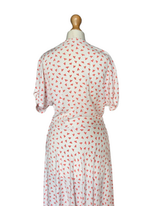 1940s White Dress With Red Clover Print