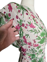 Load image into Gallery viewer, 1940s Sheer Green and Fuschia Pink Peplum Dress
