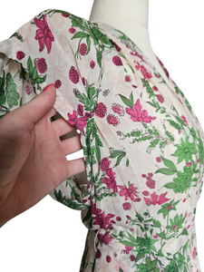1940s Sheer Green and Fuschia Pink Peplum Dress