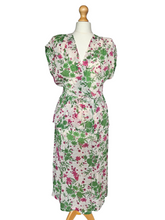 Load image into Gallery viewer, 1940s Sheer Green and Fuschia Pink Peplum Dress
