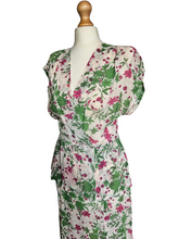 Load image into Gallery viewer, 1940s Sheer Green and Fuschia Pink Peplum Dress
