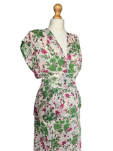 Load image into Gallery viewer, 1940s Sheer Green and Fuschia Pink Peplum Dress
