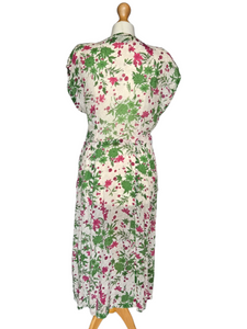 1940s Sheer Green and Fuschia Pink Peplum Dress