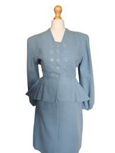 Load image into Gallery viewer, Late 1940s/Early 1950s Powder Blue Peplum Balloon Sleeve Suit
