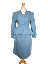 Load image into Gallery viewer, Late 1940s/Early 1950s Powder Blue Peplum Balloon Sleeve Suit
